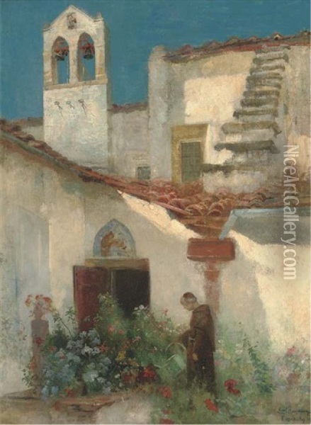 In The Monastery Garden, Fiesole Oil Painting - Ernst Friedrich Hausmann