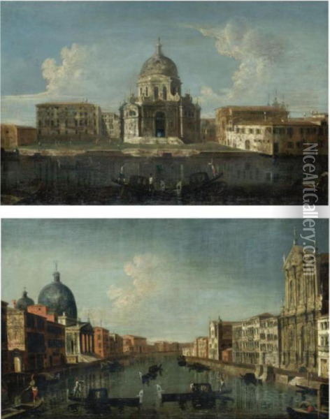 Venice, A View Of The Church Of Santa Maria Della Salute;
 Venice, A View Of The Grand Canal With The Chiesa Degli Scalzi Oil Painting - Michele Marieschi