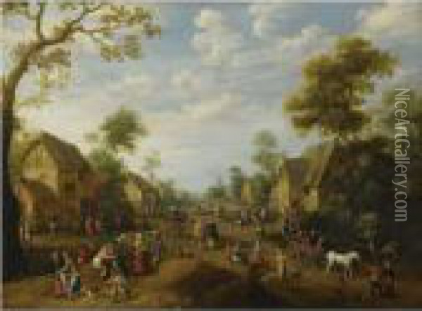 A Village Kermesse With Numerous Peasants Feasting Oil Painting - Joost Cornelisz. Droochsloot