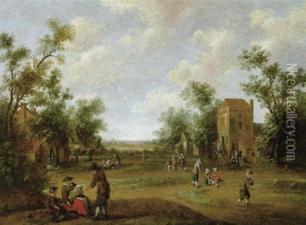 Bauern Auf Einem Dorfplatz Oil Painting - Cornelis Droochsloot