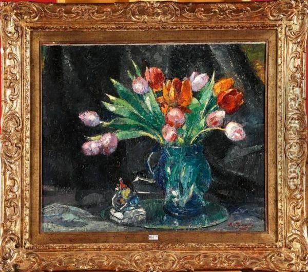 Vase De Tulipes Oil Painting - Mecislas De Rakowsky