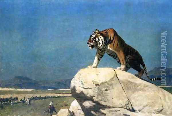 Tiger On The Watch Ii Oil Painting - Jean-Leon Gerome
