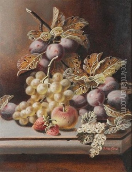Still Lives Of Fruit On A Ledge (pair) Oil Painting - Oliver Clare