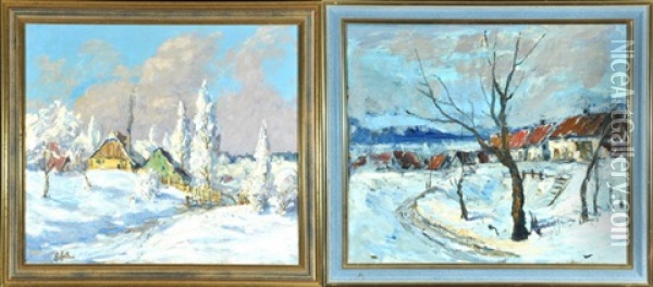 Winterlandschaften Mit Hausern (recto/verso) Oil Painting - Hans Heider