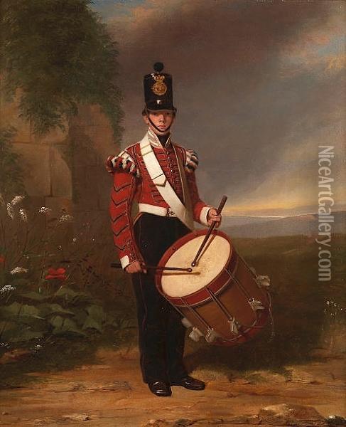 A Drummer Boy Of The Light Company Of An Infantry Regiment, Circa. 1850 Oil Painting - Conway Weston Hart