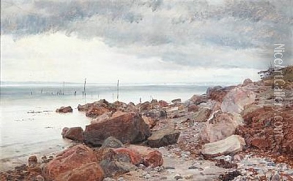 At The Seaside Oil Painting - Janus la Cour
