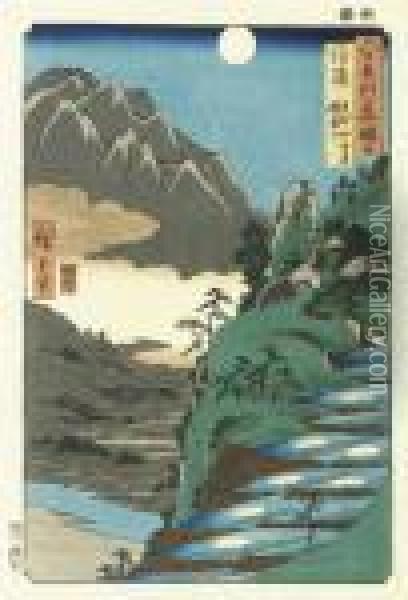 Shinano, Sarashina Tagoto No Tsuki Kyodaisan Oil Painting - Utagawa or Ando Hiroshige