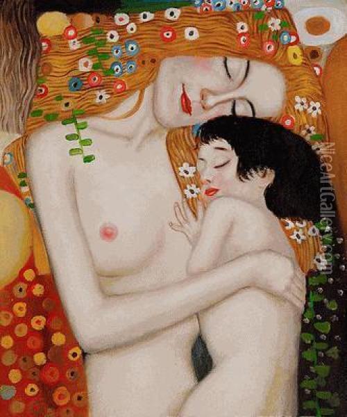 Mother And Child Oil Painting - Gustav Klimt