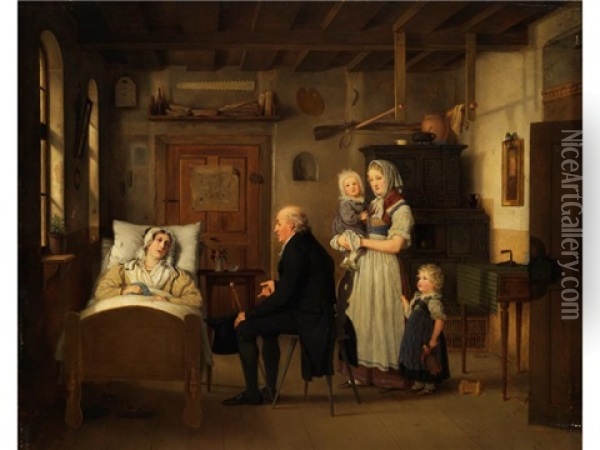 Der Krankenbesuch Oil Painting - Johann Friedrich Karl Kreul