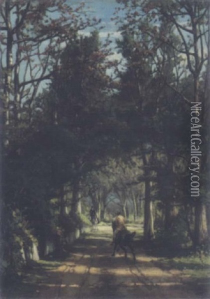 Cantering Through Woodland Oil Painting - Eugene Jacques Hubert Wolters
