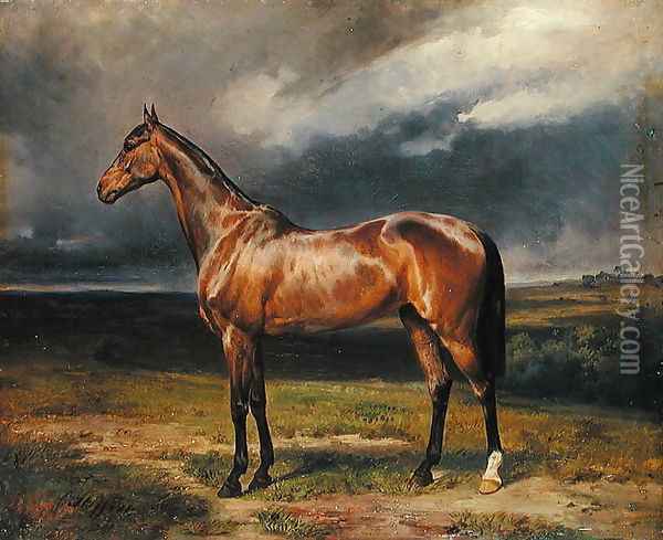 Abdul Medschid the chestnut arab horse, 1855 Oil Painting - Carl Steffeck