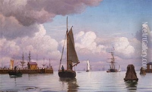 Harbour Scene With Pier Oil Painting - Christian Blache