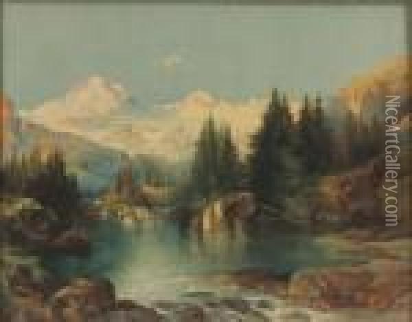 View Of The Rocky Mountains Oil Painting - Thomas Moran