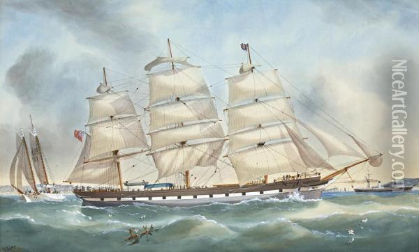 Ships In Port Phillip Bay Oil Painting - George Frederick Gregory