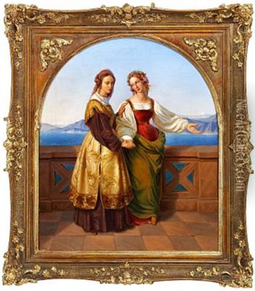 Two Women Named Leonoren Oil Painting - Edouard Julius Friedrich Bendemann