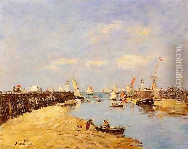 Trouville the Jettys Low Tide2 1896 Oil Painting - Eugene Boudin