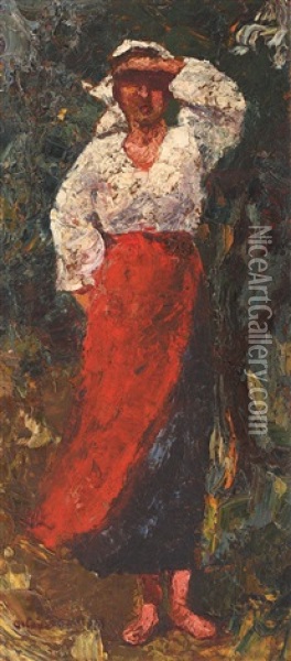 Young Peasent Girl Oil Painting - Octav Bancila