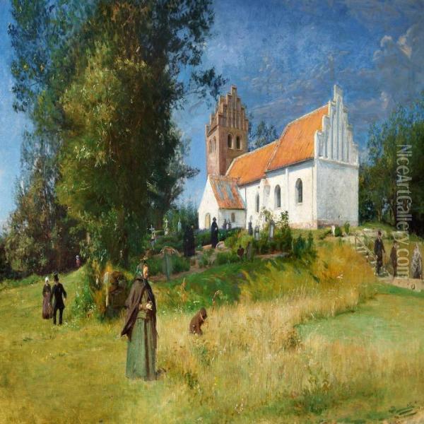 View Of Tibirke Church Oil Painting - Viggo Johansen