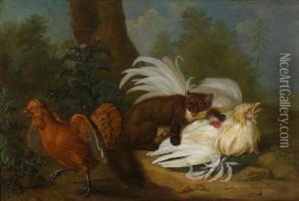 Jagender Iltis Mit
 Huhnern. Oil Painting - Jacob Samuel Beck