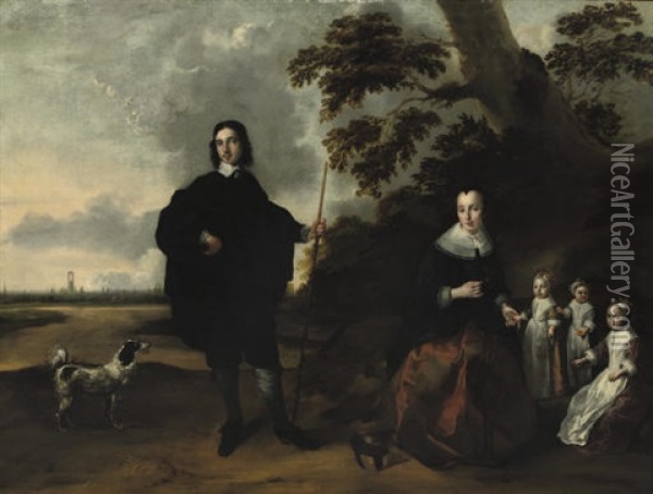 A Group Portrait Of The Van Kuyl Family (collab. W/ Bernardus Swaerdecroon) Oil Painting - Jan Van Bijlert
