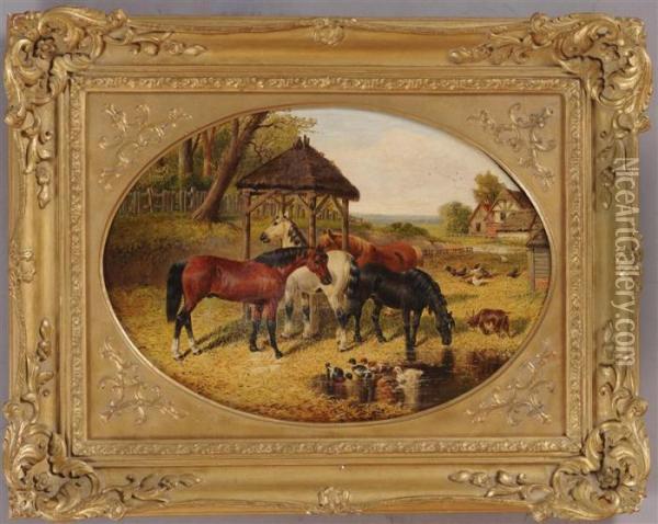 Farmyard Animals In Summer Oil Painting - John Frederick Herring Snr