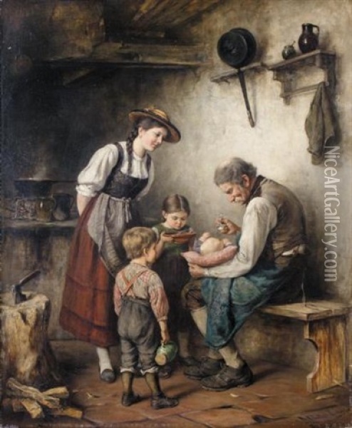 Essenszeit Oil Painting - Albert Mueller-Lingke