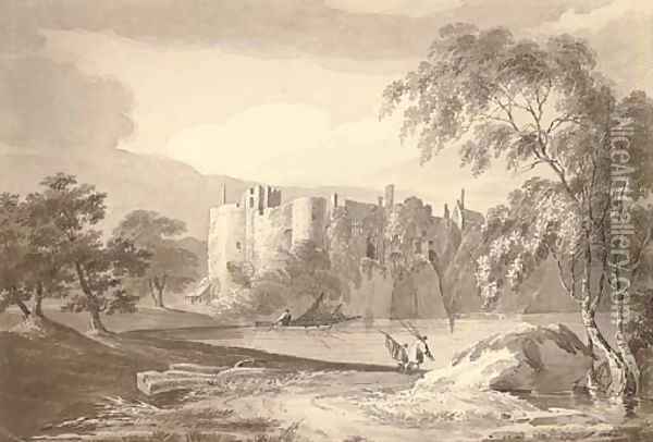 Chepstow Castle Oil Painting - English School
