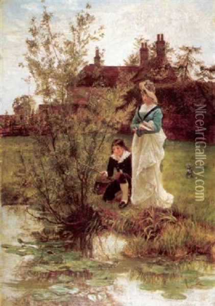 Fishing With Mother Oil Painting - Frederick Morgan
