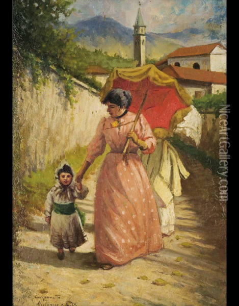 A Passeggio Con La Mamma (omaggio A Luigi Nono) Oil Painting - Giovanni Battista Carpanetto
