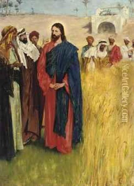 Christ In The Cornfields On The Sabbath Oil Painting - William Henry Margetson