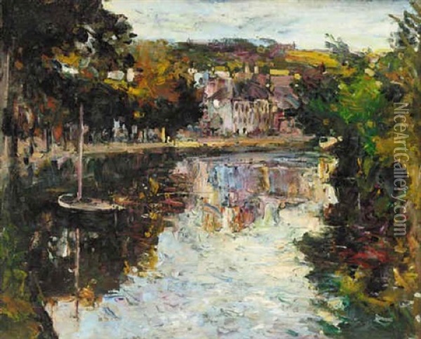 On The River, Quimperle, Brittany Oil Painting - Alexander Jamieson