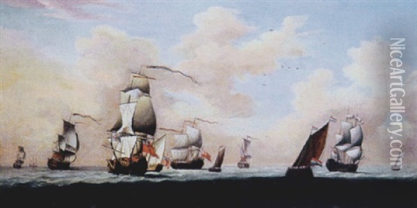 British And Dutch Men-o-war At Sea Oil Painting - Peter Monamy