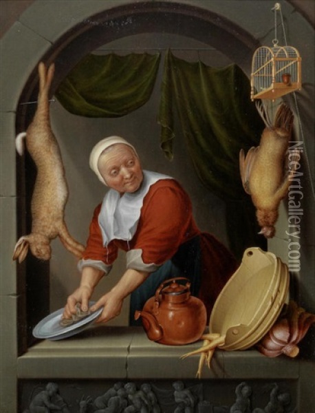 A Kitchen Maid At A Window Oil Painting - Dominicus van Tol