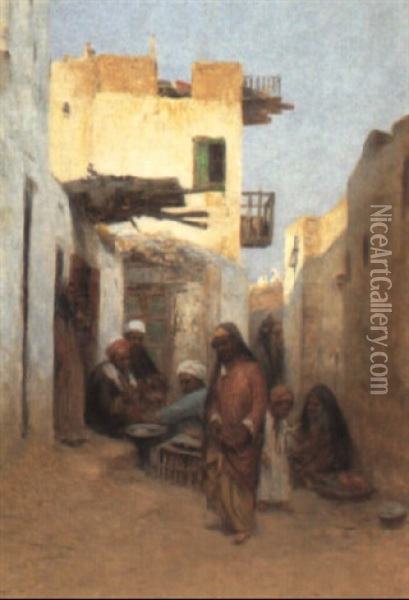 A Street Scene In Deuerdache, Near Cairo Oil Painting - Leopold Alphons Mielich