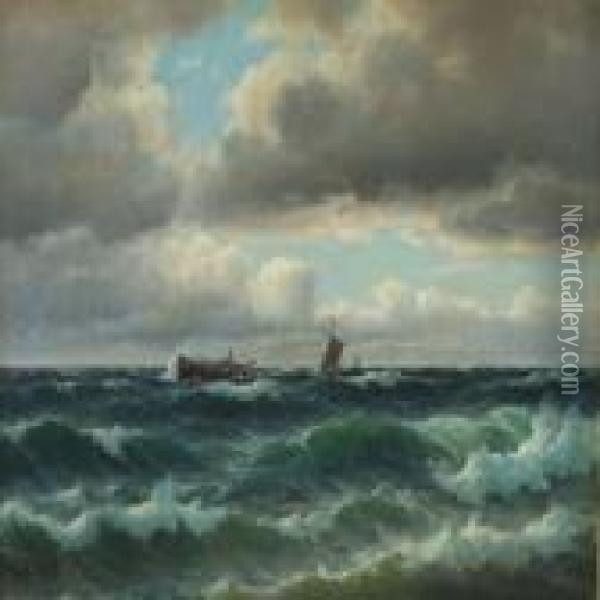 Wessels In Rough Sea Oil Painting - Carl Ludwig Bille