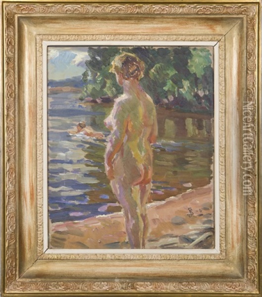 Woman On A Shore Oil Painting - Santeri Salokivi