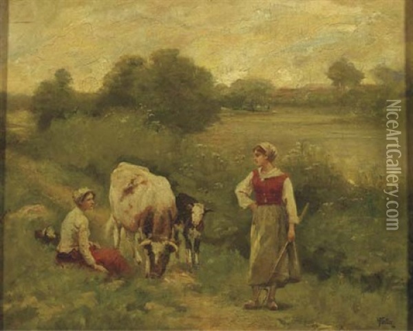 Watering Cattle Oil Painting - Claus Hendrik Meiners