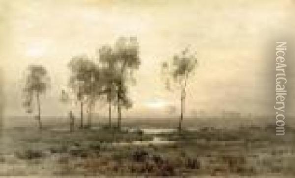 Sunlit Landscape Oil Painting - Henry Farrer