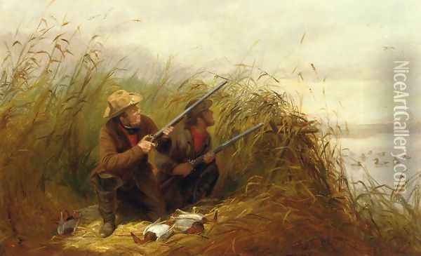 Duck Shooting with Decoys Oil Painting - Arthur Fitzwilliam Tait