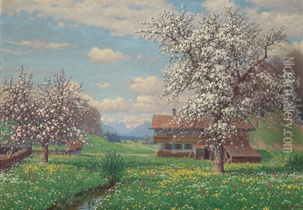 Baumblute Oil Painting - Fritz Mueller-Landeck