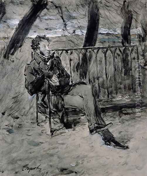 Alexander Pushkin (1865-1911) in a Park, 1899 Oil Painting - Valentin Aleksandrovich Serov