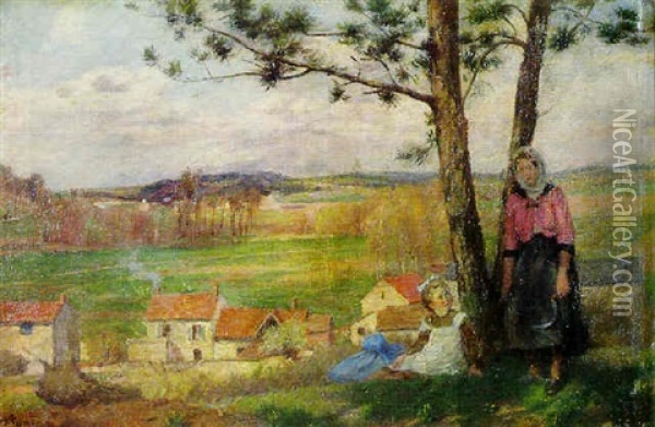 Paysanne Et Son Enfant A Nesles-la-vallee Oil Painting - Charles-Jean Agard