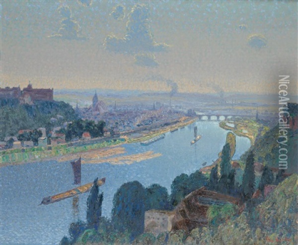 View Of The City Of Pirna With The Elbe River Oil Painting - Theophil Heinke