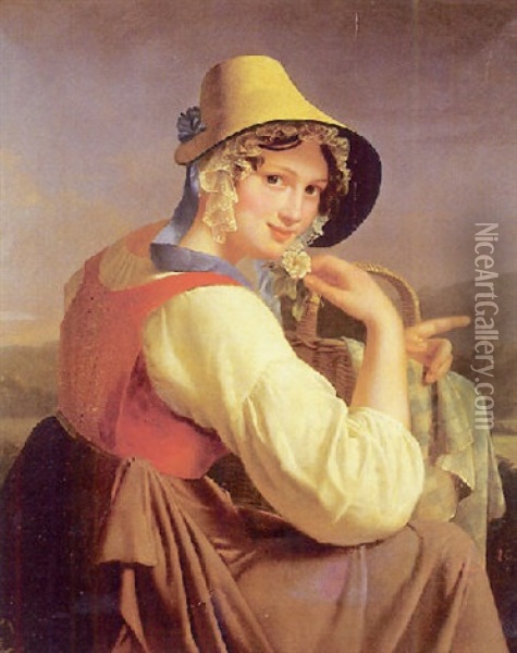 Portrait D'une Jeune Femme Tenant Un Panier Oil Painting - Cornelis Cels