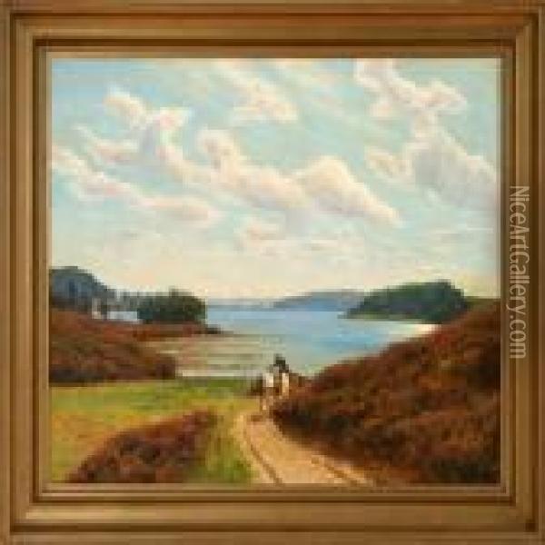 Landscape From Thesilkeborg Lake District, Denmark Oil Painting - Emil Winnerwald