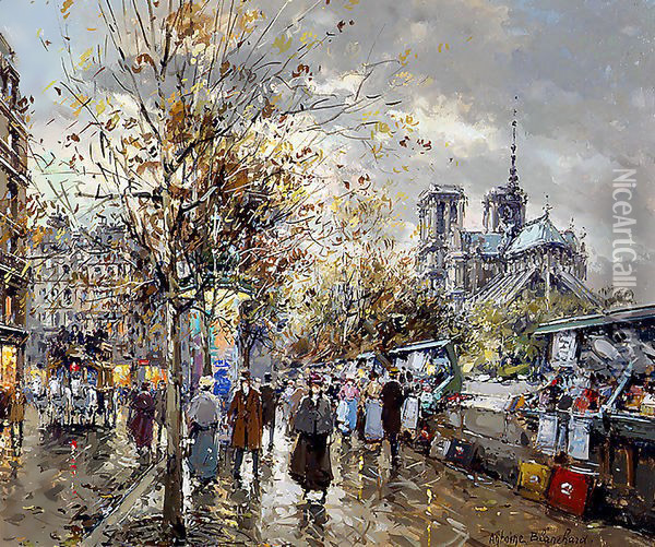 Paris Les Bouquinistes Oil Painting - Agost Benkhard