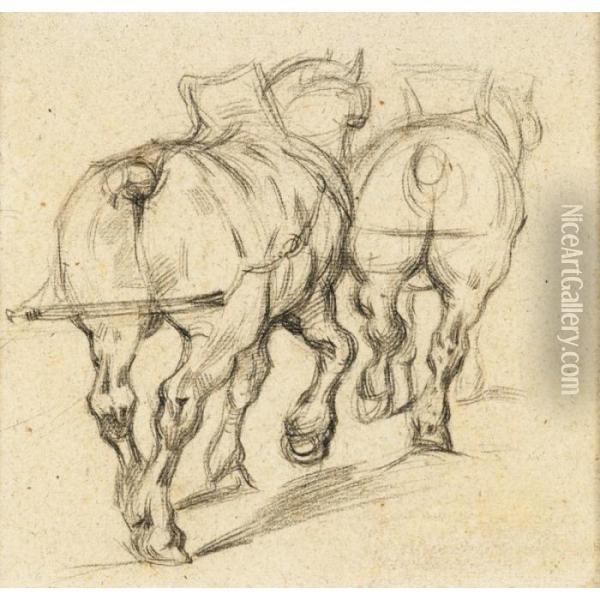 Chevaux De Trait (d'apres Gericault) Oil Painting - Paul Cezanne