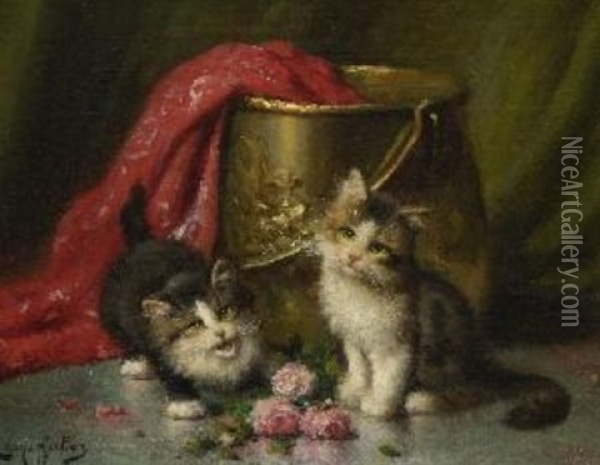 Zwei Katzchen Oil Painting - Leon Charles Huber
