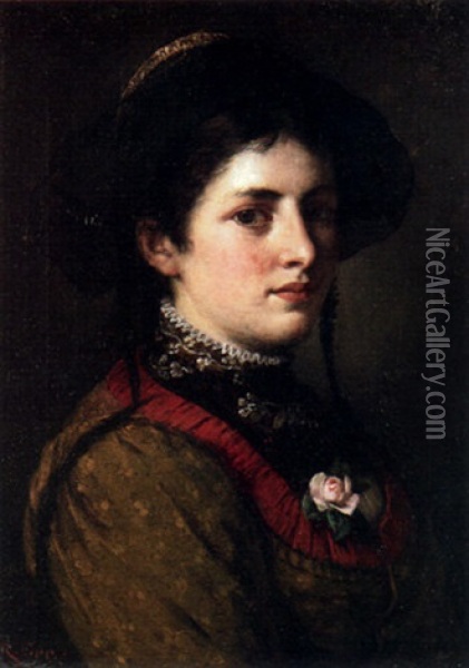 A Portrait Of A Young Girl In Bavarian Costume Oil Painting - Rudolf Epp