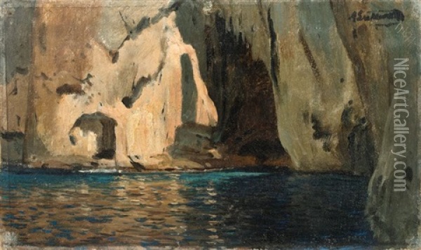 Einfahrt Zur Blauen Grotte Auf Capri Oil Painting - Ascan Lutteroth